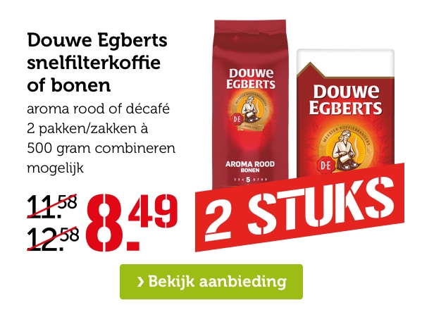 Douwe Egberts snelfilterkoffie of bonen | 2 STUKS | van 11.58/12.58 voor 8.49 | Bekijk aanbieding