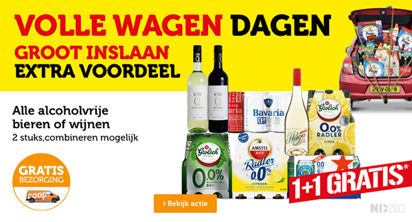 VOLLE WAGEN DAGEN | GROOT INSLAAN EXTRA VOORDEEL | Alle alcoholvrije bieren of wijnen: 1+1 GRATIS* | Bekijk actie