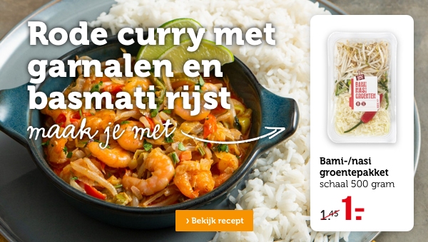 Rode curry met garnalen en basmati rijst | Bekijk recept