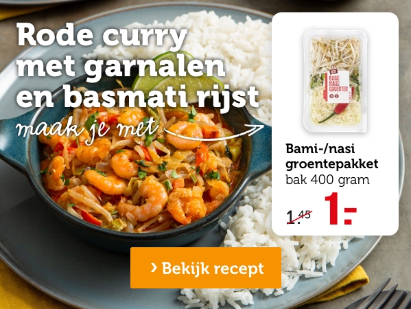 Rode curry met garnalen en basmati rijst | Bekijk recept