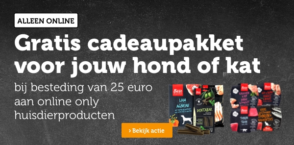 ALLEEN ONLINE | Gratis cadeaupakket voor jouw hond of kat bij besteding van 25 euro aan online only huisdierproducten | Bekijk actie