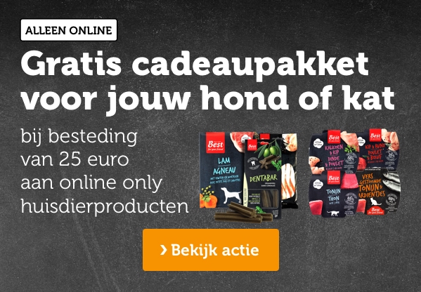 ALLEEN ONLINE | Gratis cadeaupakket voor jouw hond of kat bij besteding van 25 euro aan online only huisdierproducten | Bekijk actie
