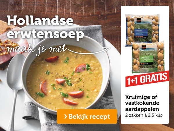 Hollandse erwtensoep | Maak je met: Kruimige of vastkokende aardappelen , 2 zakken à 2,5 kilo: 1+1 GRATIS | Bekijk recept