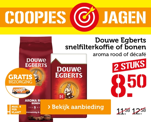 COOPJES JAGEN | Douwe Egberts snelfilterkoffie of bonen | aroma rood of décafé | 2 STUKS | Van 11.58/12.58 voor 8.50 | Bekijk aanbieding