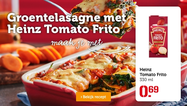 Groentelasagne met Heinz Tomato Frito | Maak je met: Heinz Tomato Frito, 330 ml, 0.69 | Bekijk recept