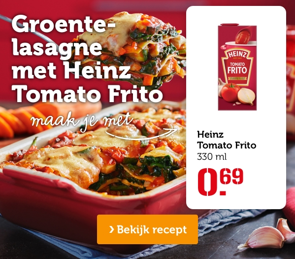 Groentelasagne met Heinz Tomato Frito | Maak je met: Heinz Tomato Frito, 330 ml, 0.69 | Bekijk recept