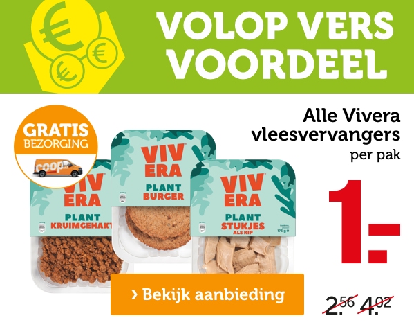 VOLOP VERS VOORDEEL | Alle Vivera vleesvervangers, per pak: van 2.56/4.02 voor 1.- | Bekijk aanbieding