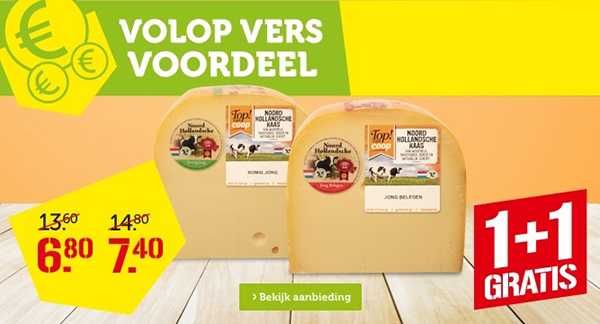 VOLOP VERS VOORDEEL | Noord-Hollandsche 48+ kaas stuk: 1+1 GRATIS | Bekijk aanbieding