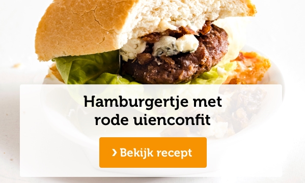 Hamburgertje met rode uienconfit | Bekijk recept