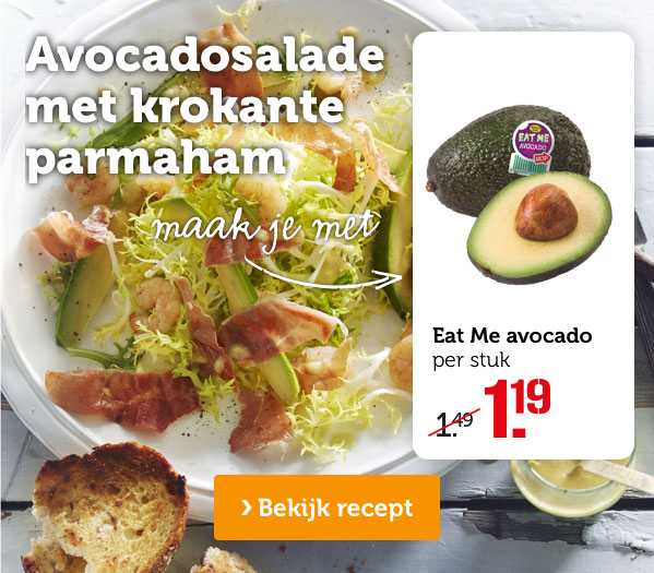 Avocadosalade met krokante parmaham | Bekijk recept