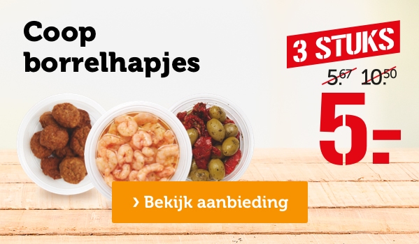 Coop borrelhapjes | 3 STUKS | Van 5.67/10.50 voor 5.- | Bekijk aanbieding