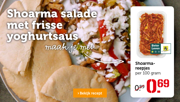 Shoarma salade met frisse yoghurtsaus | Bekijk recept