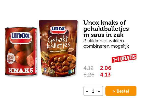 Unox knaks of gehaktballetjes in saus in zak