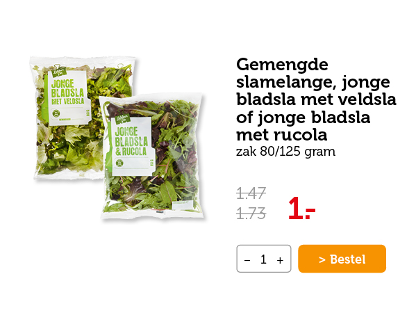 Gemengde slamelange, jonge bladsla met veldsla of jonge bladsla met rucola