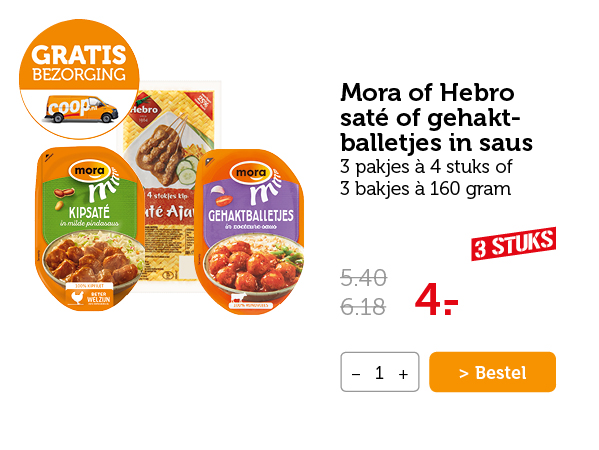 Mora of Hebro saté of gehaktballetjes in saus