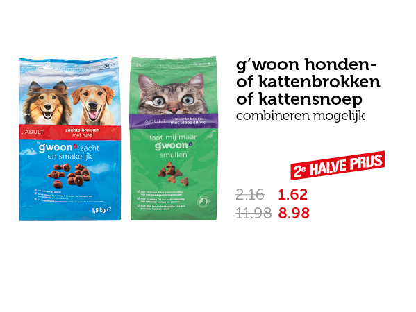 g'woon honden- of kattenbrokken of kattensnoep