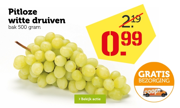 Pitloze witte druiven | bak 500 gram | Van 2.19 voor 0.99 | Bekijk actie