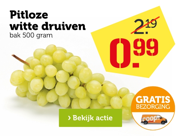 Pitloze witte druiven | bak 500 gram | Van 2.19 voor 0.99 | Bekijk actie