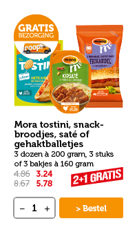 Mora tostini, snackbroodjes, saté of gehaktballetjes