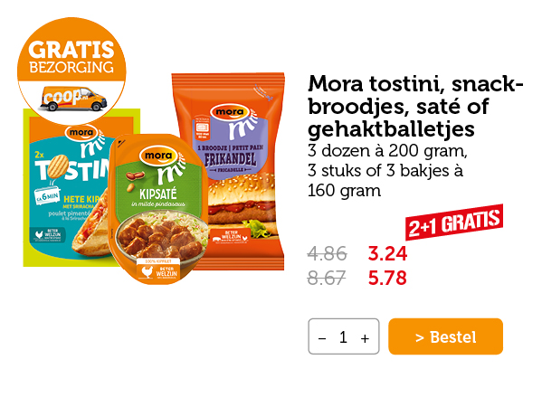 Mora tostini, snackbroodjes, saté of gehaktballetjes