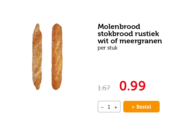 Molenbrood stokbrood rustiek wit of meergranen