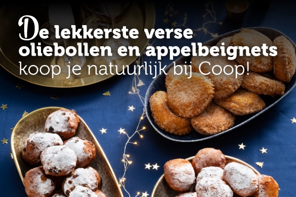 De lekkerste versie oliebollen en appelbeignets koop je natuurlijk bij Coop!