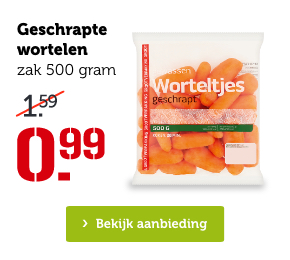 Geschrapte wortelen | zak 500 gram | Van 1.59 voor 0.99 | Bekijk aanbieding