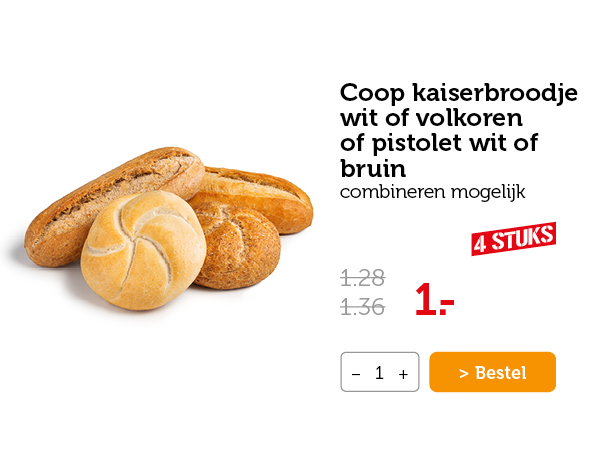 Coop kaiserbroodje wit of volkoren of pistolet wit of bruin