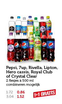 Pepsi, 7up, Rivella, Lipton, Hero cassis, Royal Club of Crystal Clear