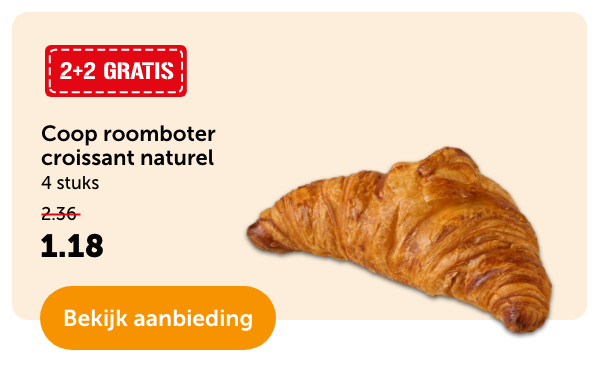 Coop roomboter croissant naturel | 4 stuks | Van 2.36 voor 1.18 | Bekijk aanbieding