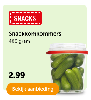 Snackkomkommers | 400 gram | 2.99 | Bekijk aanbieding