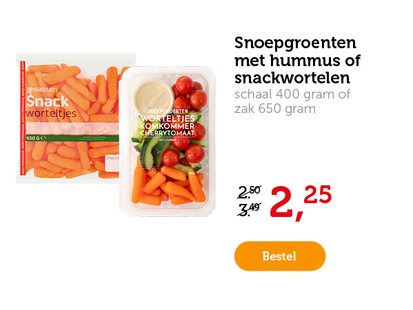 Snoepgroenten met hummus of snackwortelen