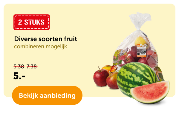 Diverse soorten fruit. 2 stuks. Combineren mogelijk. Van 5.38/7.38 voor 5.-