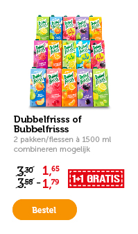 Dubbelfrisss of Bubbelfrisss. 2 pakken/flessen à 1500 ml. Combineren mogelijk. 1+1 GRATIS