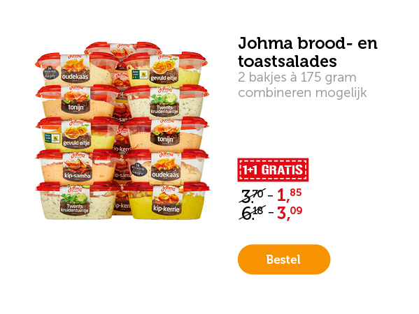 Johma brood- en toastsalades. 1+1 GRATIS.