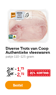 Diverse Trots van Coop Authentieke vleeswaren. pakje 110-125 gram. 25% KORTING