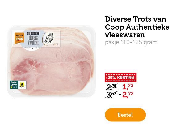 Diverse Trots van Coop Authentieke vleeswaren. pakje 110-125 gram. 25% KORTING