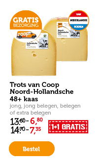 Trots van Coop Noord-Hollandsche 48+ kaas. jong, jong belegen, belegen of extra belegen. 1+1 GRATIS