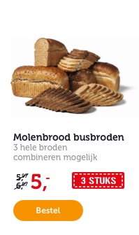 Molenbrood busbroden. 3 hele broden. Combineren mogelijk. Van 5.97/6.97 voor 5.-