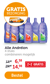 Alle Andrélon. 4 stuks. Combineren mogelijk. 2 + 2 gratis. Van 12.76/29.96 voor 6.38/14.98