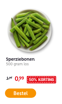 Sperziebonen. 500 gram los. 50% korting. Van 1.99 voor 0.99