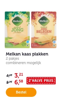 Melkan kaas plakken. 2 pakjes. Combineren mogelijk. 2e HALVE PRIJS.