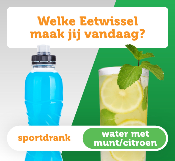 Welke Eetwissel maak jij vandaag? Sportdrank voor water met munt/citroen