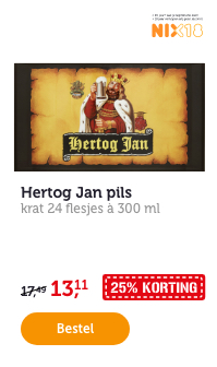Hertog Jan pils. Krat 24 flesjes à 300 ml. 25% KORTING. Van 17.49 voor 13.11