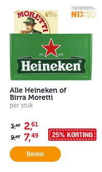 Alle Heineken of Birra Moretti. Per stuk. 25% KORTING