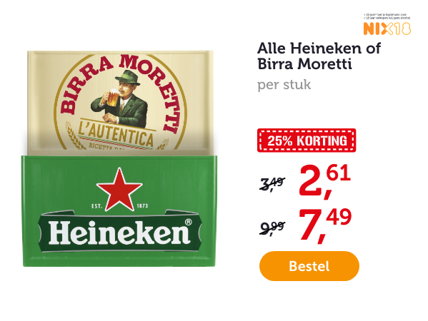 Alle Heineken of Birra Moretti. Per stuk. 25% KORTING