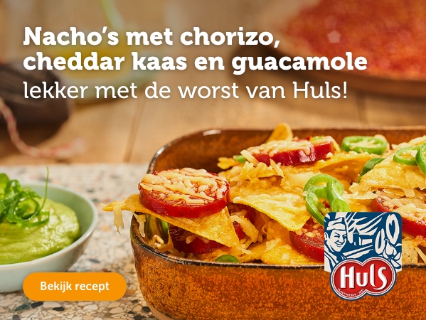 Nacho's met chorizo, cheddar kaas en guacamole: lekker met de worst van Huls! Bekijk recept