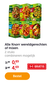 Alle Knorr wereldgerechten of mixen. 2 stuks. Combineren mogelijk. 1+1 GRATIS