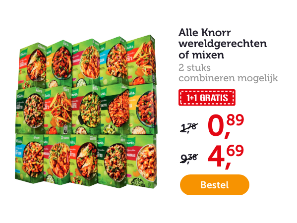 Alle Knorr wereldgerechten of mixen. 2 stuks. Combineren mogelijk. 1+1 GRATIS