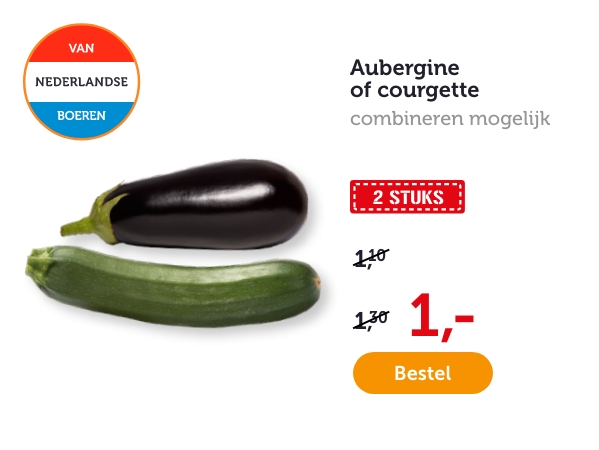 Aubergine of courgette. 2 stuks. combineren mogelijk. Van 1,10/1,30 voor 1,-